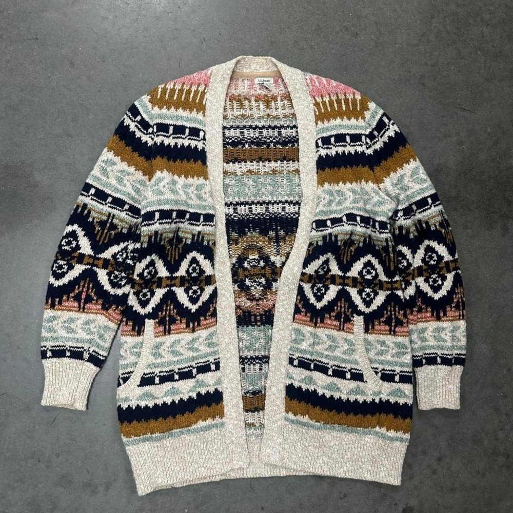 *SOLD* L.L.Bean vintage 90s aztec heavyweight knit cardigan Size Medium